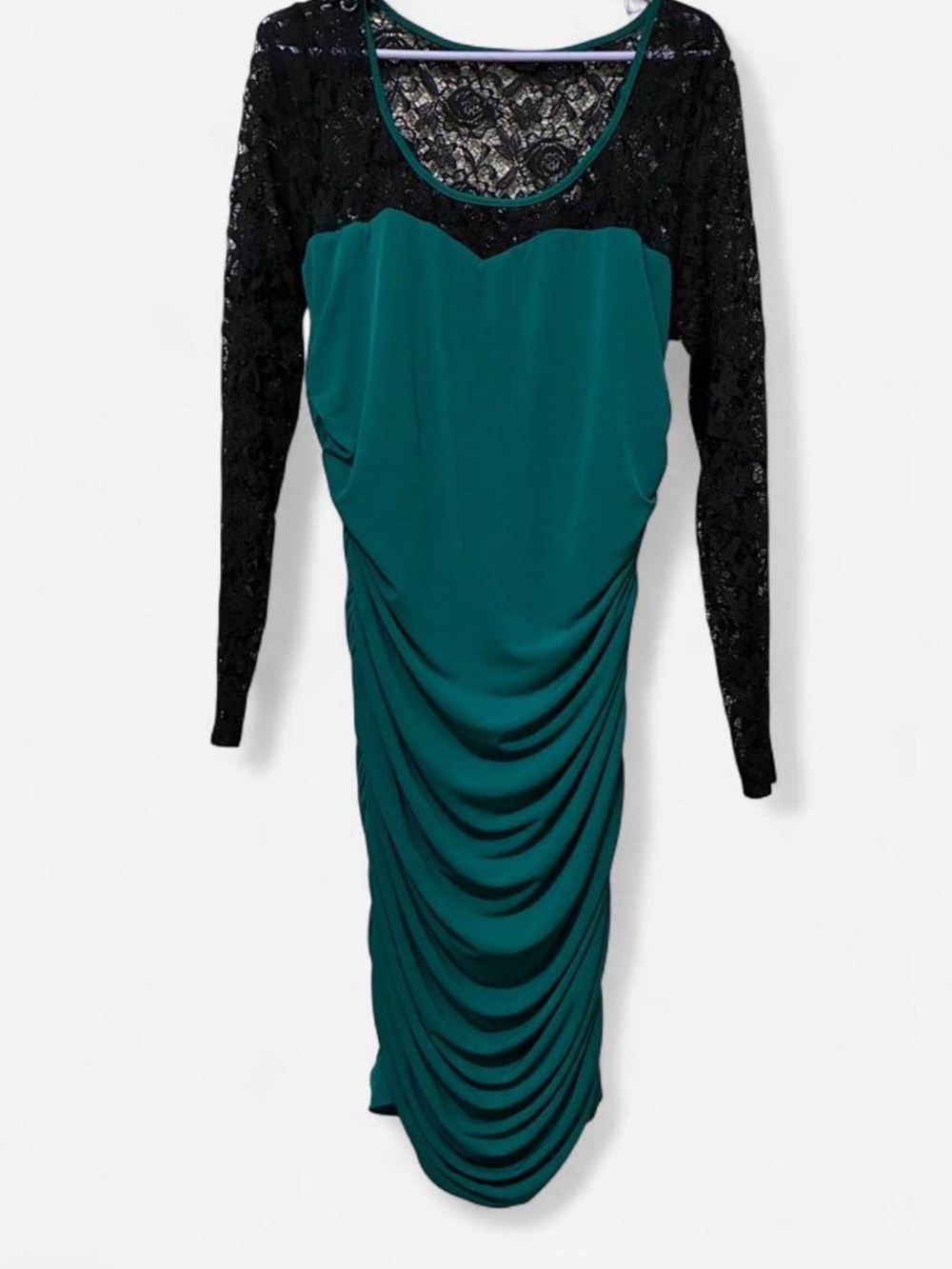 torrid Teal Green BodyConDress with Black Lace Long Sleeves Size 1